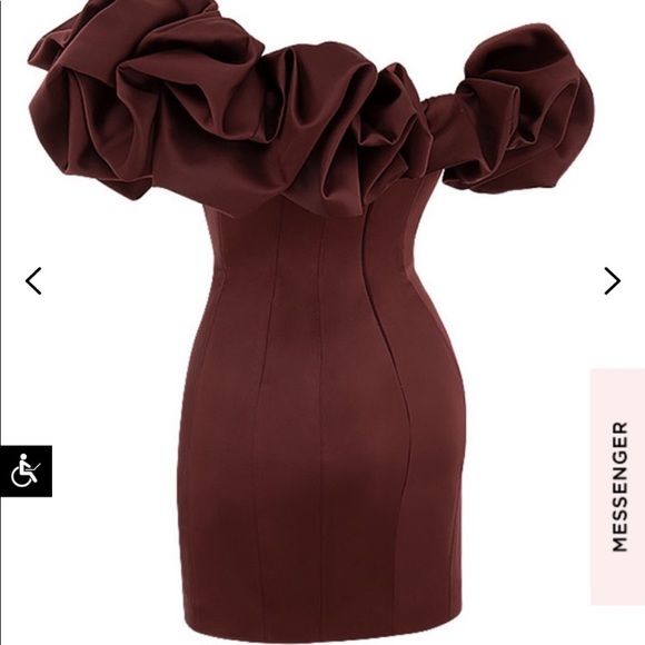 HOUSE OF CB Selena Wine Red Brown Puff Sleeve Off Shoulder Corset dress NWOT S - Picture 12 of 12